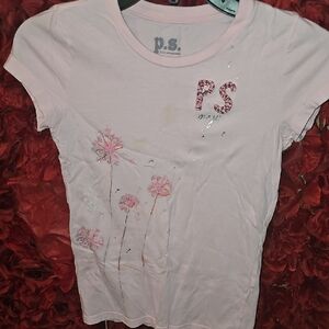 Pink Floral Short Sleeve Tee with PS Logo